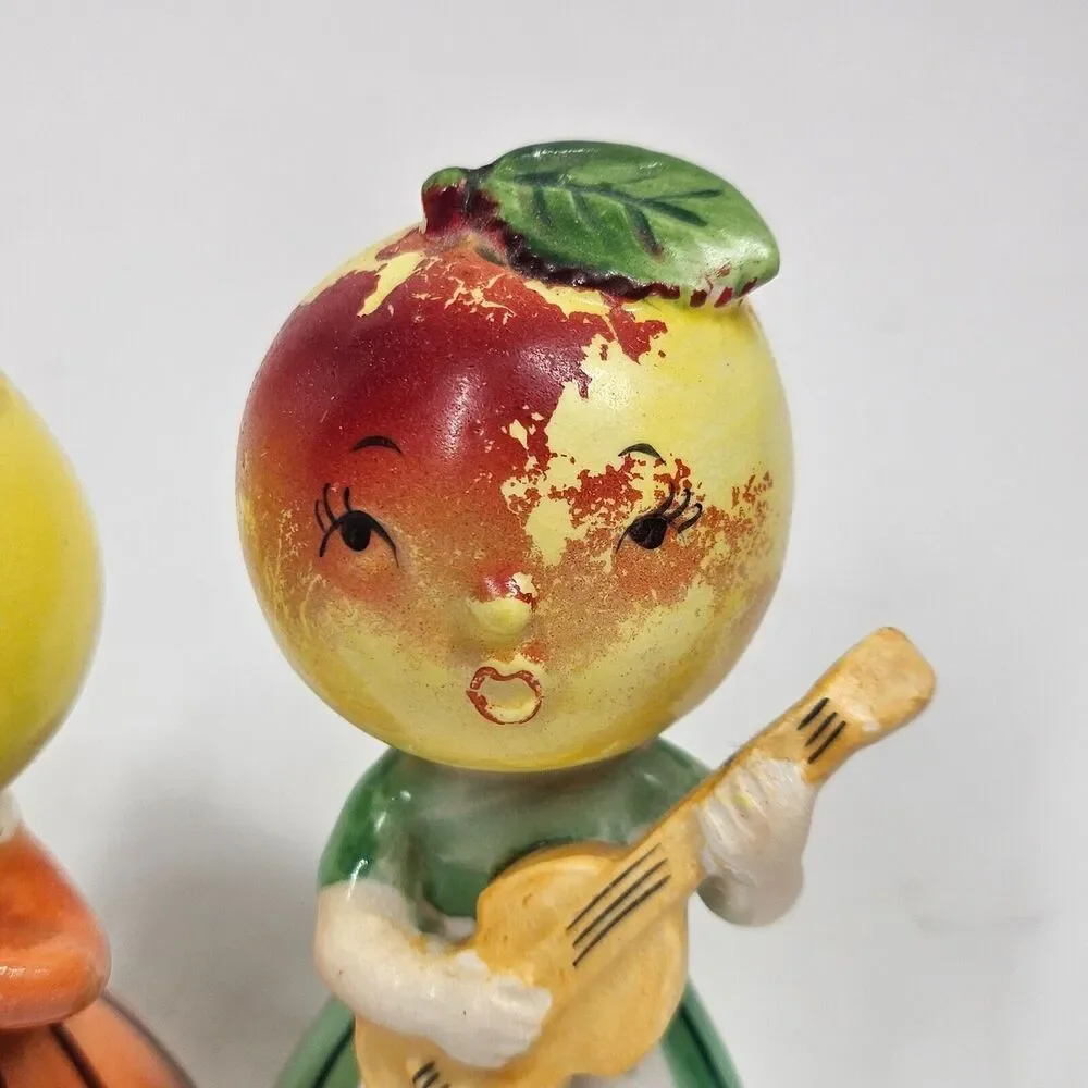Anthropomorphic Fruit Musicians Salt & Pepper Shakers Pair Vintage Japan Napco